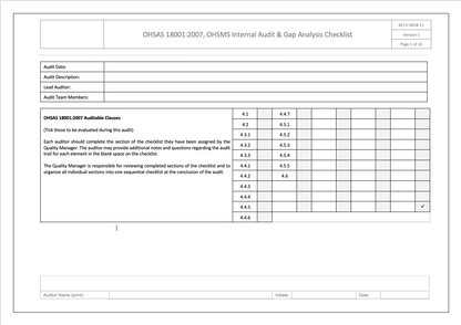 ISO 9001 gap analysis and self-assessment tool