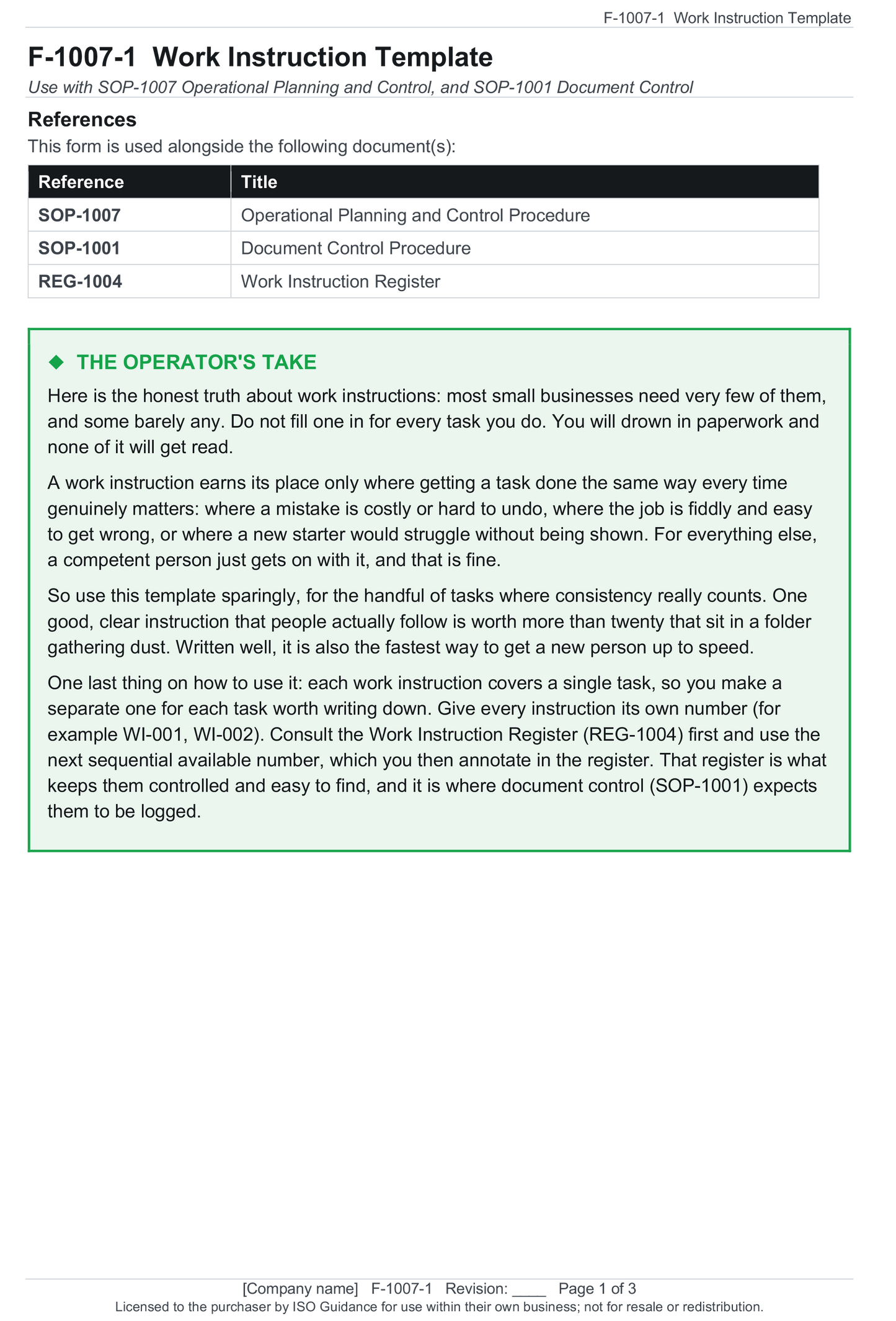Work instruction template