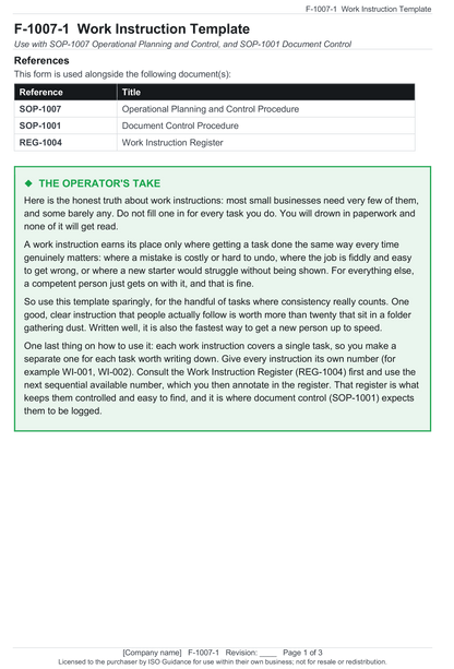 Work instruction template