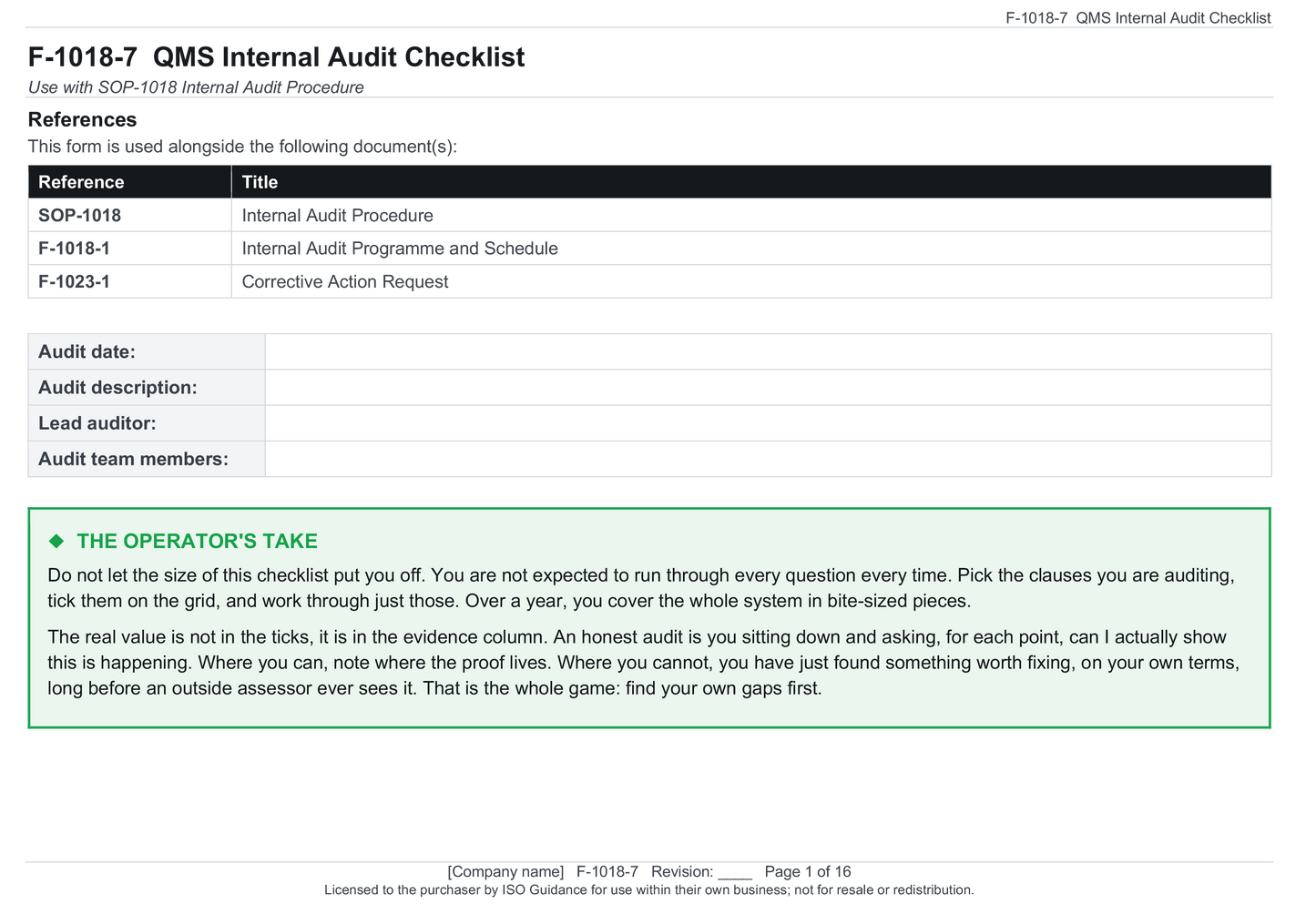 Internal audit checklist