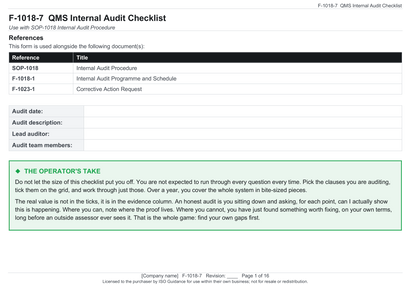 Internal audit checklist