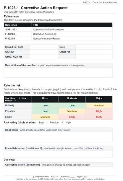 Corrective action request