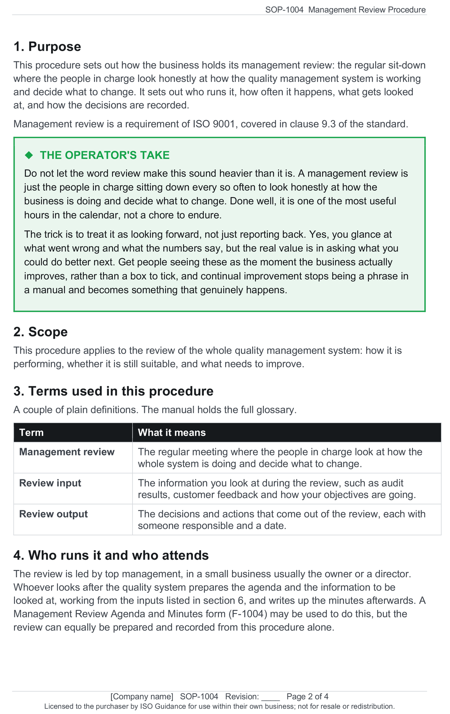 Management review procedure