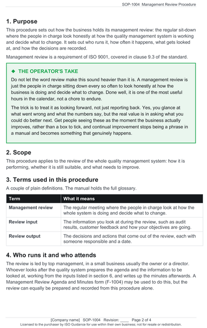 Management review procedure