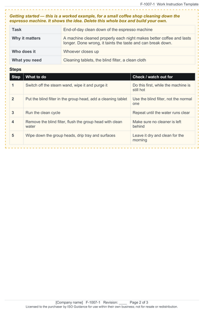 Work instruction template