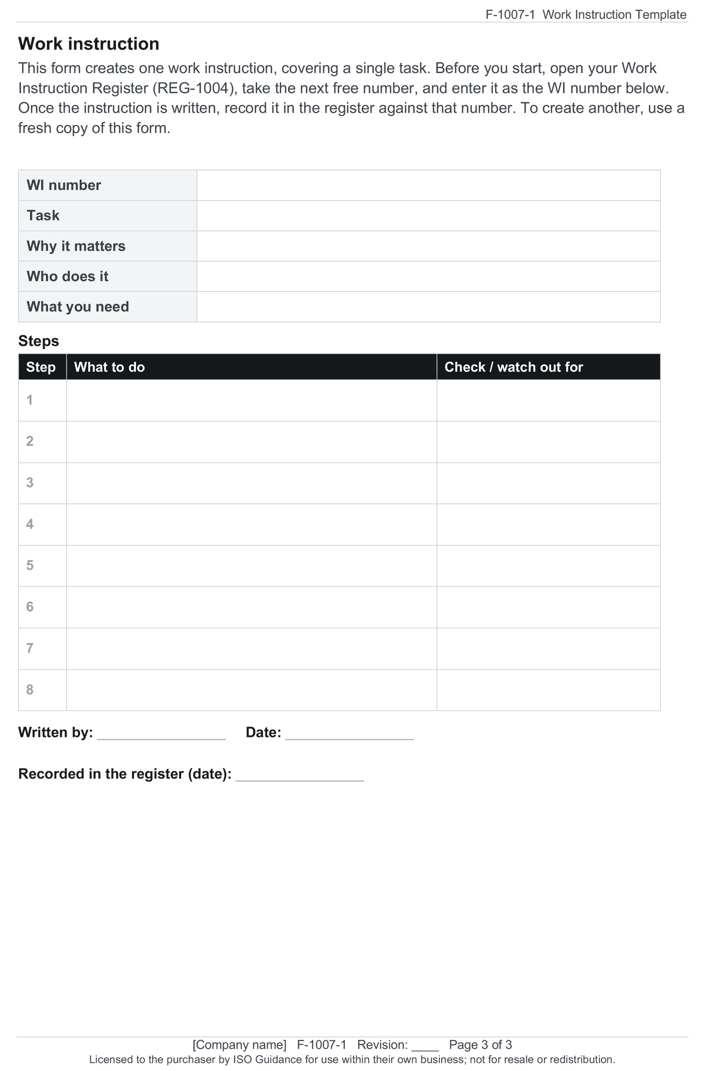 Work instruction template
